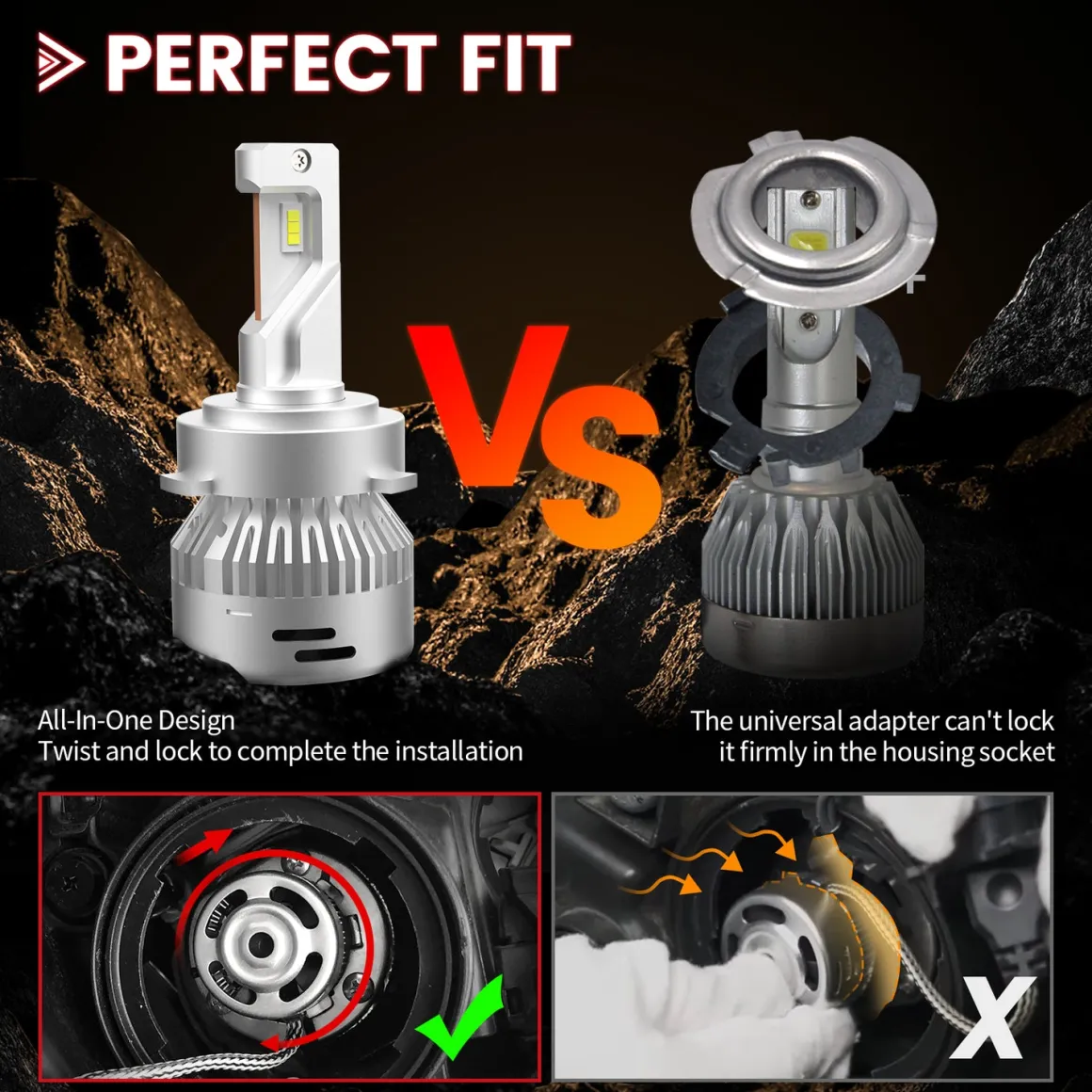 Custom Designed H7 LED Bulbs Retainer Adapter Perfect Fit for Kia / Hyundai | Pro Series