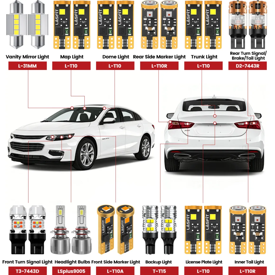 Fit for 2016-2018 Chevrolet Malibu The Brightest LED Bulbs Upgrade