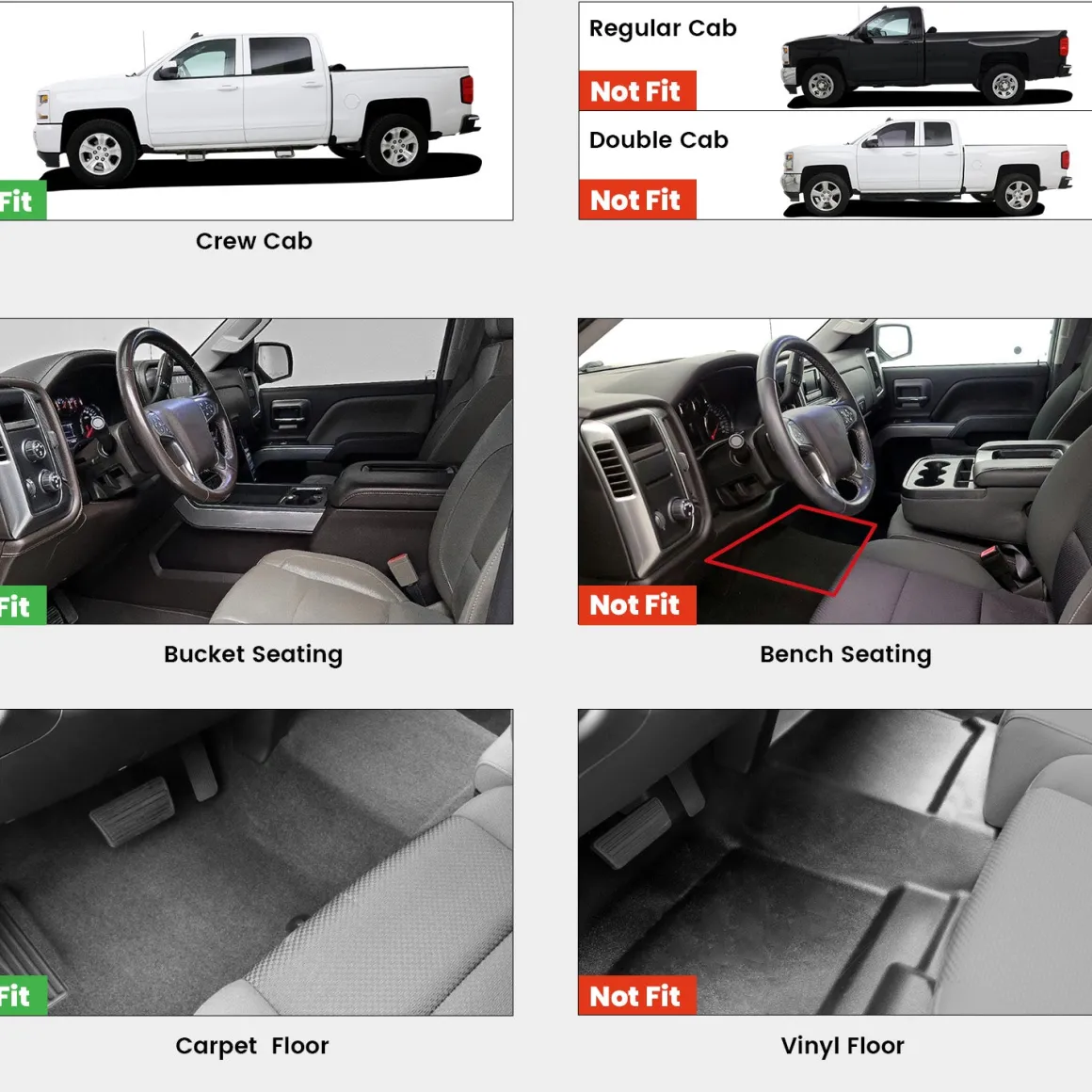 Fit for 2015-2019 Chevrolet Silverado 2500HD 3500HD Floor Mats, Fit Carpet Floor & Without 4*4 Shifter Only