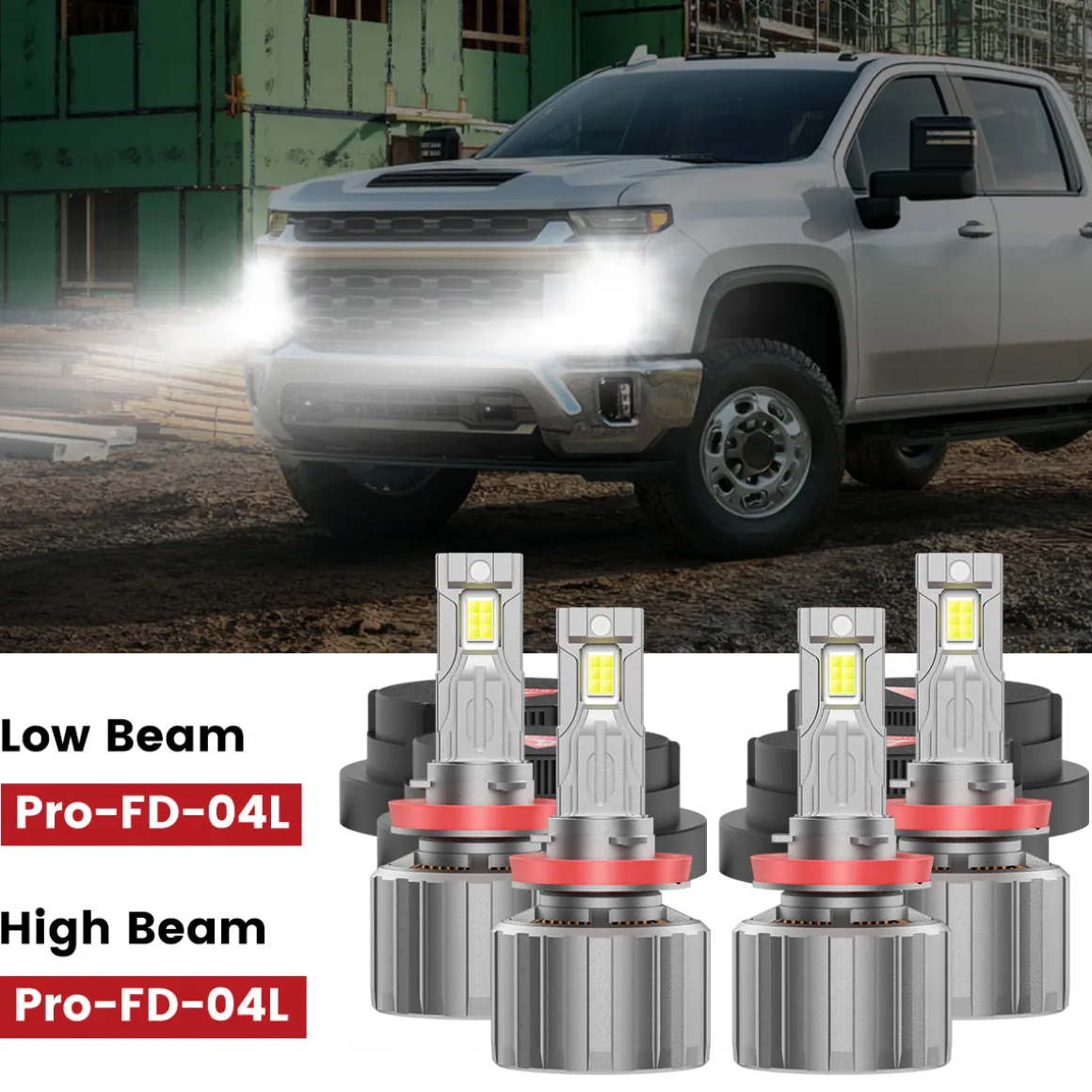 Fit for 2020-2026 Chevrolet Silverado HD 2500 3500 Custom H11 H9 LED Bulbs with Dust Cover | Pro-DC Series