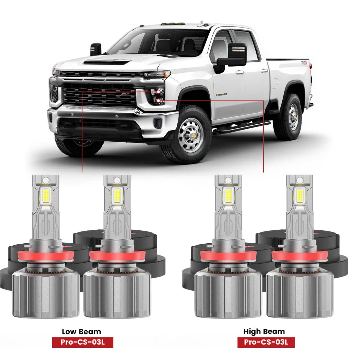 Fit for 2020-2026 Chevrolet Silverado HD 2500 3500 Custom H11 H9 LED Bulbs with Dust Cover | Pro-DC Series