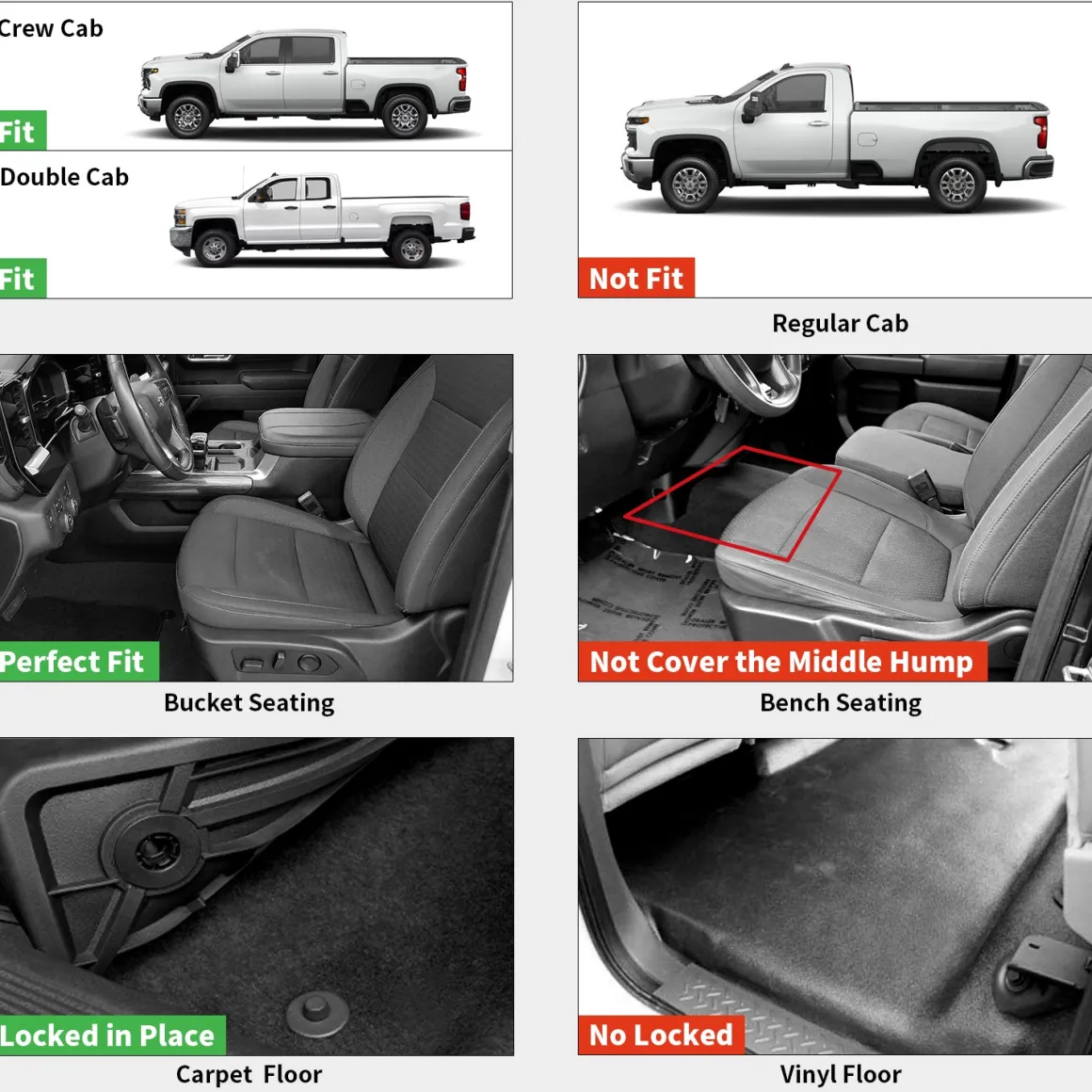 Fit for 2019-2026 Chevrolet Silverado 1500 1st Row Floor Mats, Fit Bucket Seat & Carpet Floor Only, Not for 2019 Silverado LD