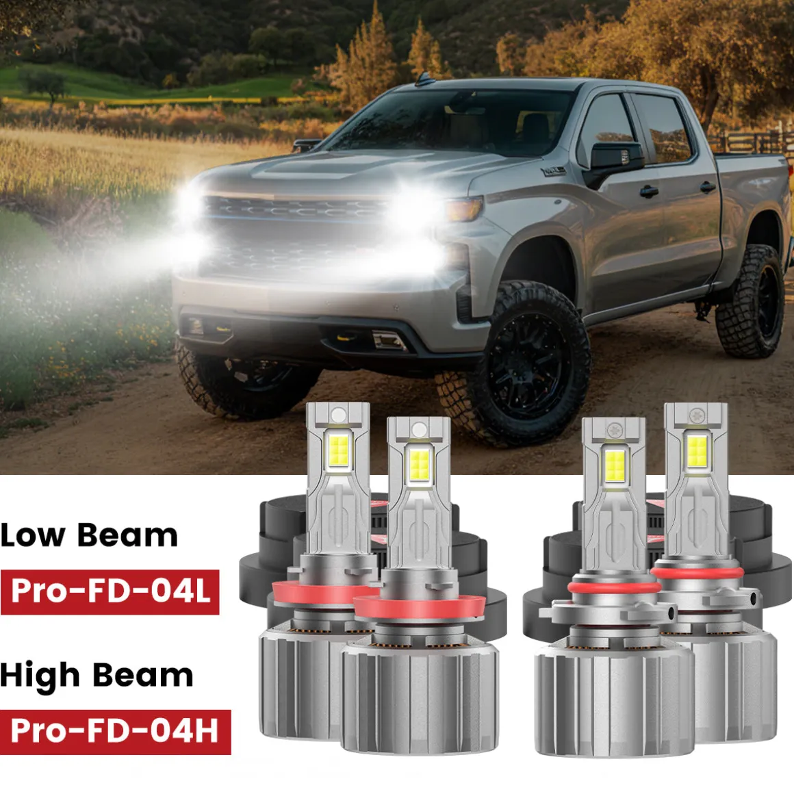 Fit for 2019-2026 Chevrolet Silverado 1500 WT/Custom/Custom Trail Boss Custom-Fit H11 9005 LED Bulbs with Dust Cover | Pro-DC Series