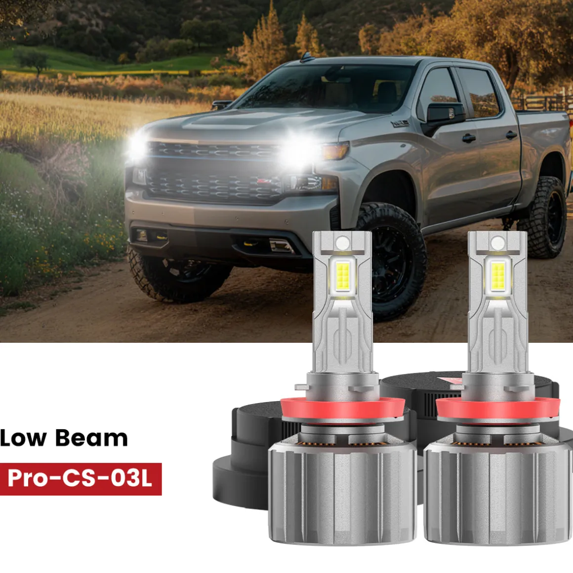 Fit for 2019-2026 Chevrolet Silverado 1500 WT/Custom/Custom Trail Boss Custom-Fit H11 9005 LED Bulbs with Dust Cover | Pro-DC Series
