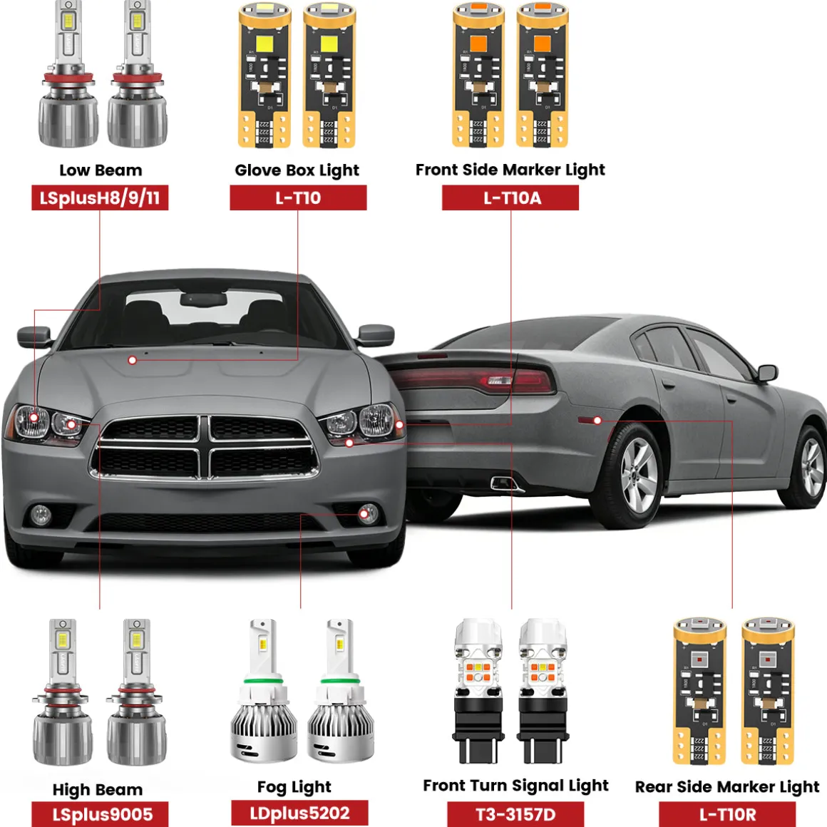 Fit for 2011-2014 Dodge Charger The Brightest LED Bulbs Upgrade