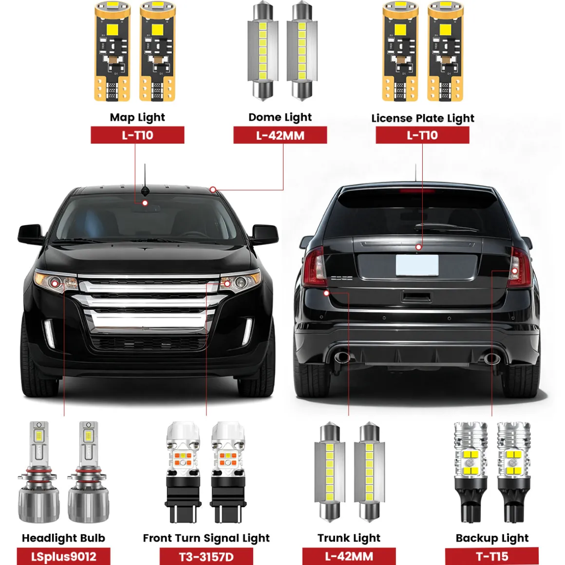 Fit for 2011-2014 Ford Edge The Brightest LED Bulbs Upgrade | Tested and Verified