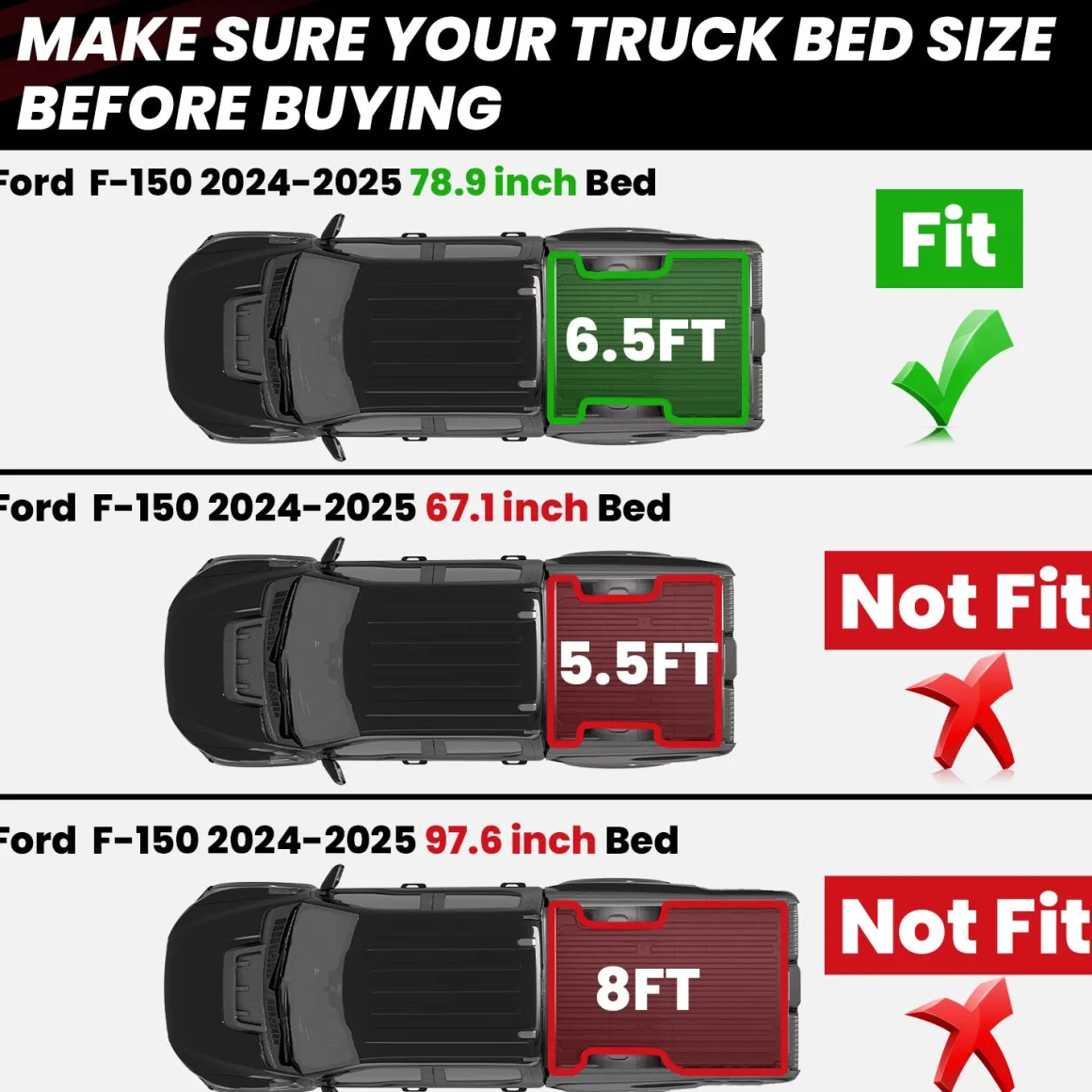 Fit for 2024-2026 Ford F-150 Bed Mat & Tailgate Mat, Including F-150 Lightning