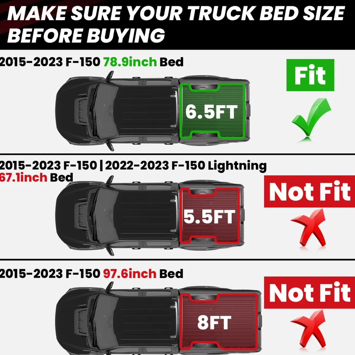 Fit for 2021-2023 Ford F-150 & F-150 Lightning Truck Bed Mat or Tailgate Mat, Not Fit Drop-in Liners