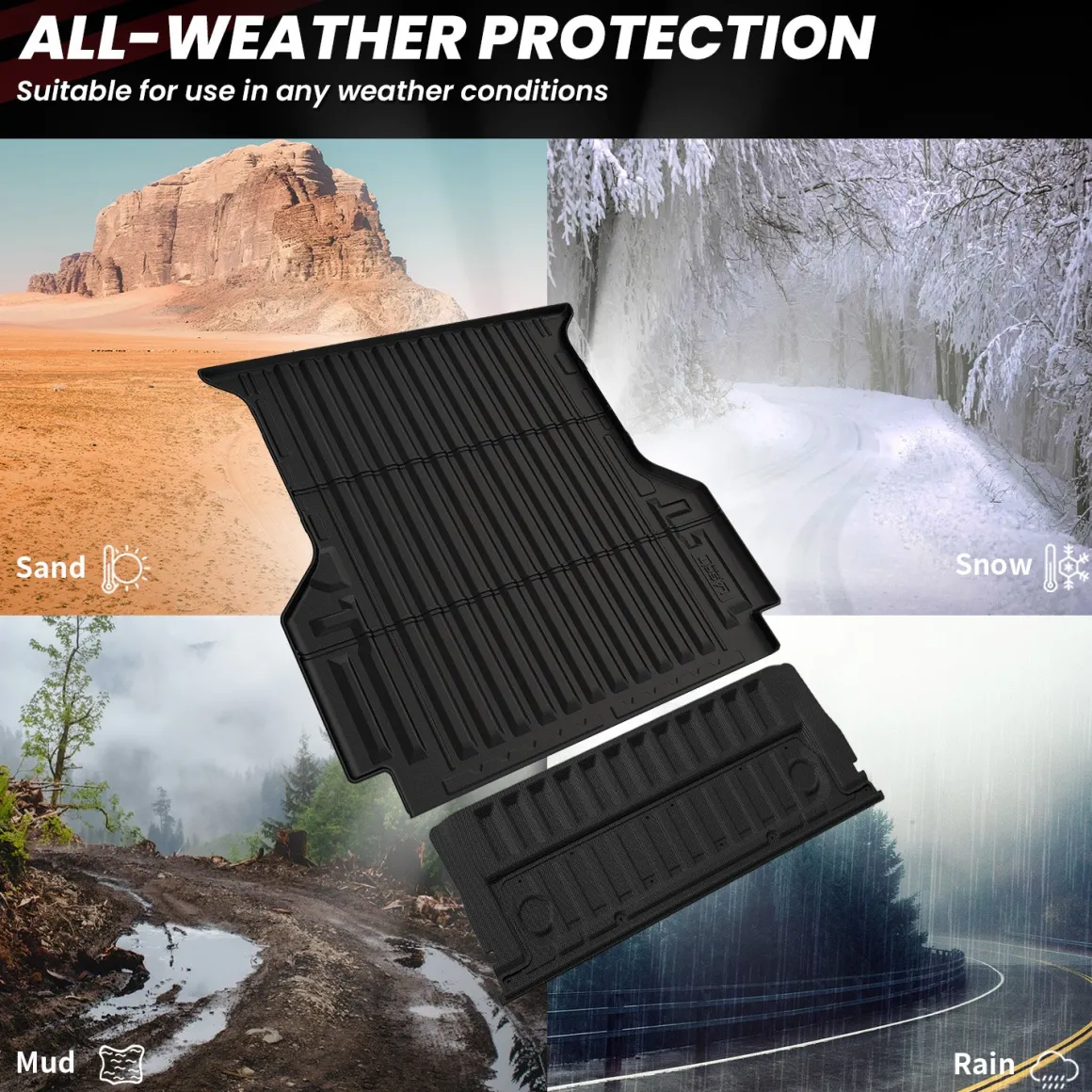 Fit for 2024-2026 Ford Ranger 5FT(59.6") Heavy Duty Truck Bed Mat or Tailgate Mat, Not Fit Drop-in liners