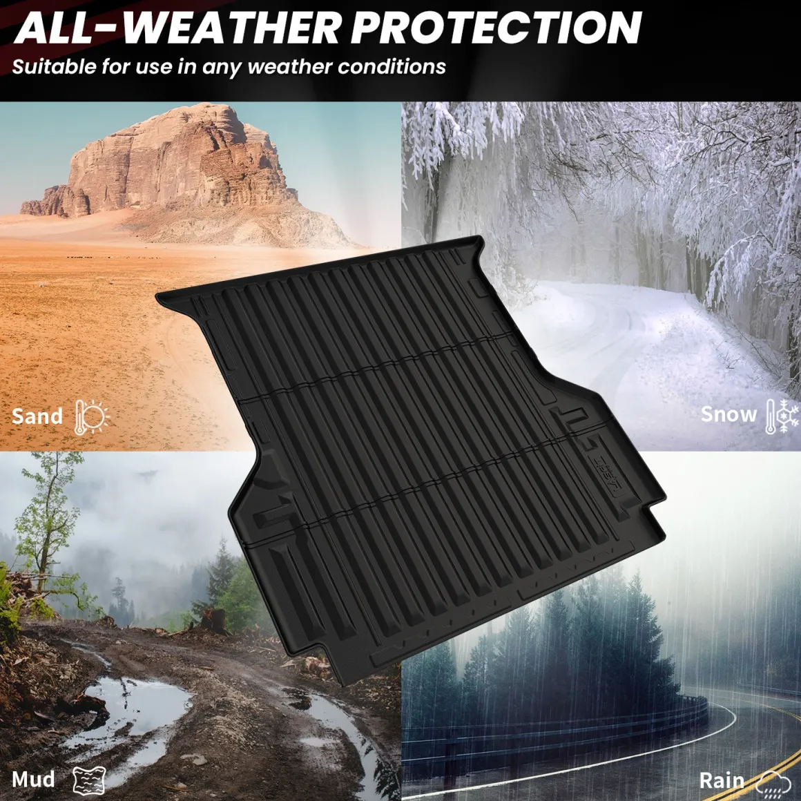 Fit for 2024-2026 Ford Ranger 5FT(59.6") Heavy Duty Truck Bed Mat or Tailgate Mat, Not Fit Drop-in liners