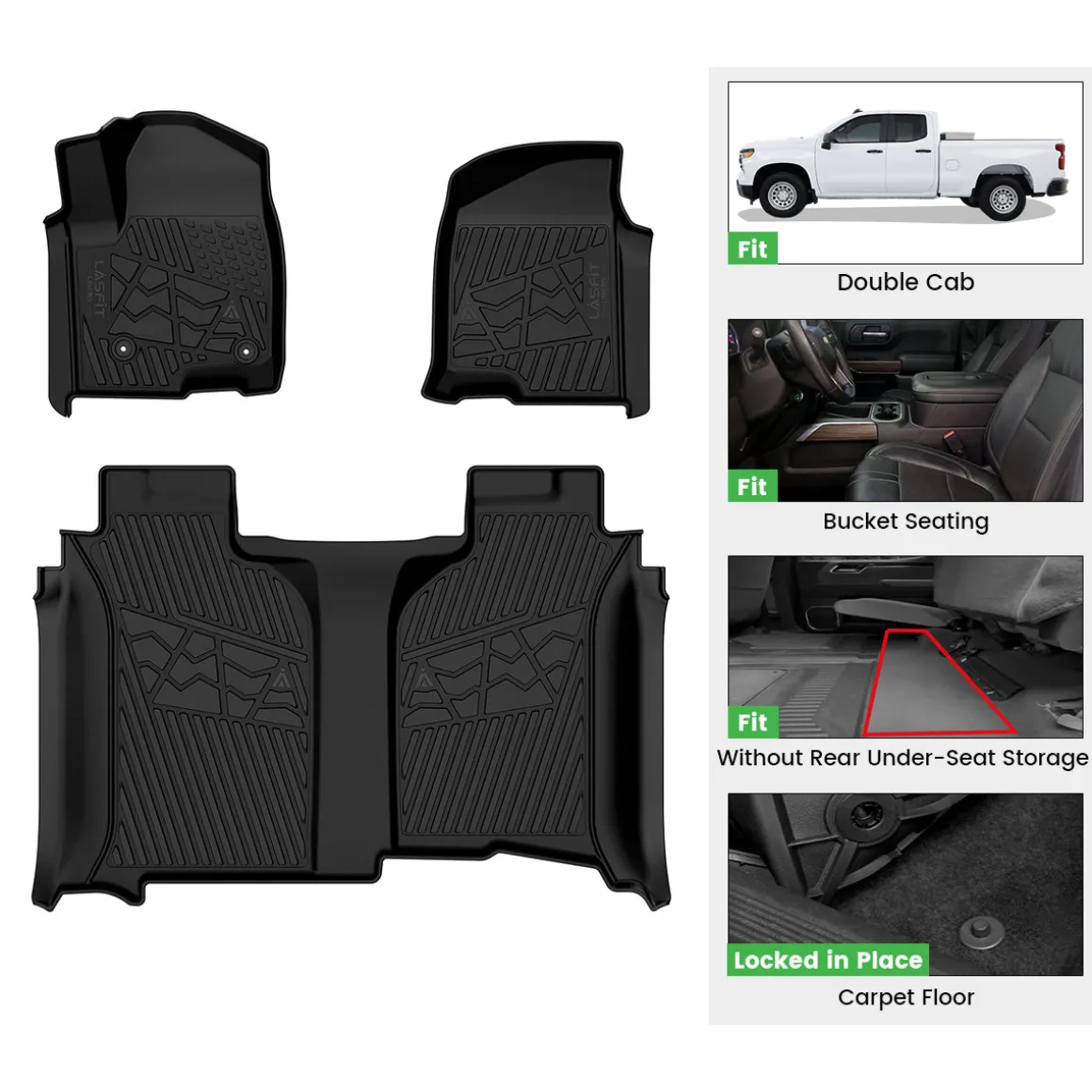 Fit for 2020-2026 GMC Sierra or Sierra Denali 2500HD 3500HD Floor Mats, Fit Carpet Floor Only