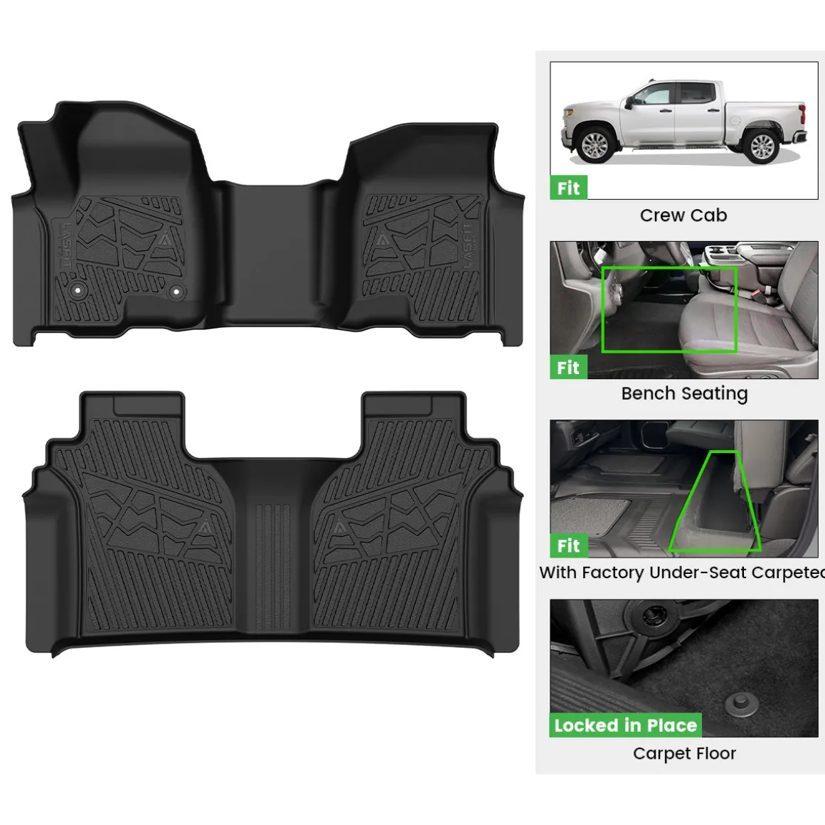 Fit for 2020-2026 GMC Sierra or Sierra Denali 2500HD 3500HD Floor Mats, Fit Carpet Floor Only