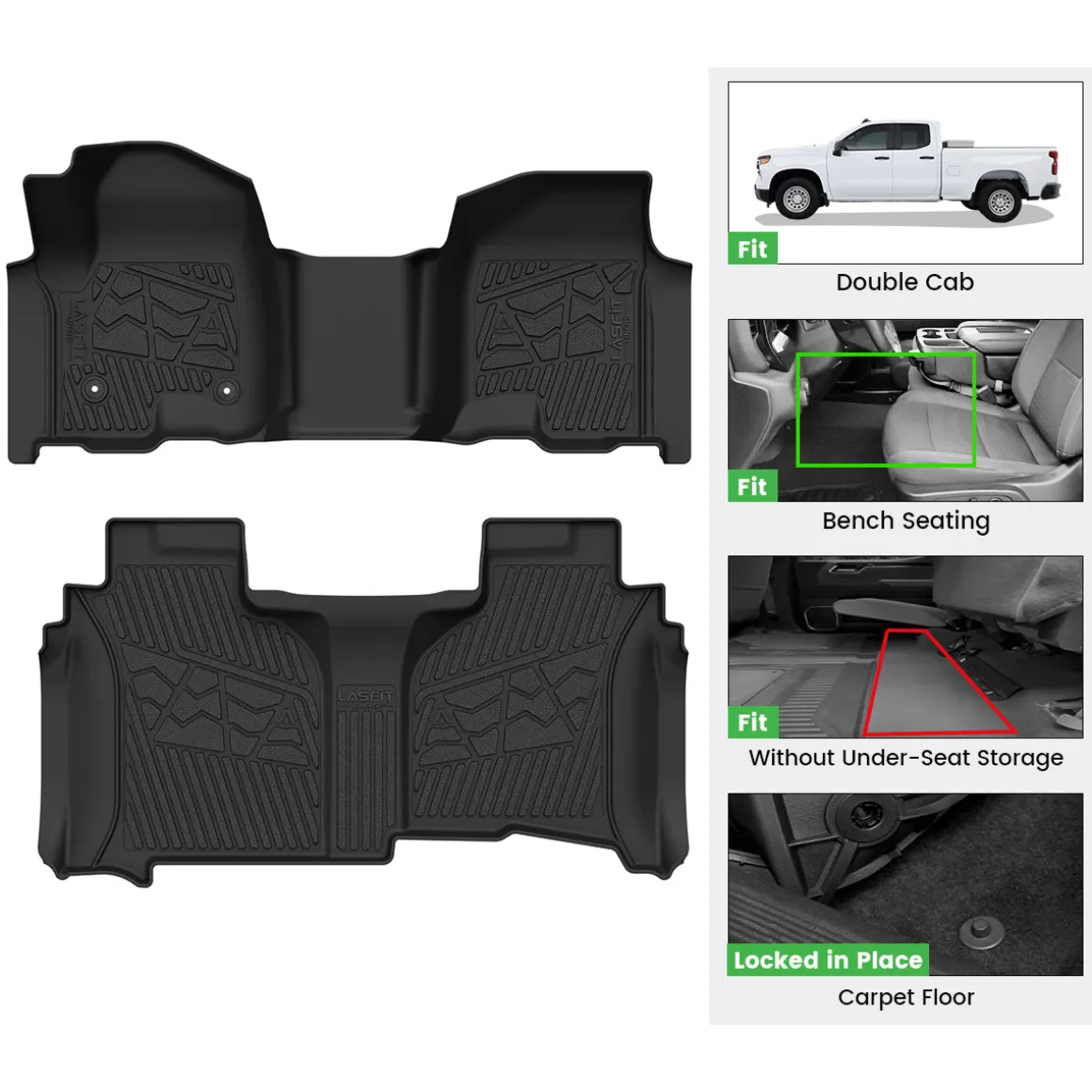 Fit for 2020-2026 GMC Sierra or Sierra Denali 2500HD 3500HD Floor Mats, Fit Carpet Floor Only