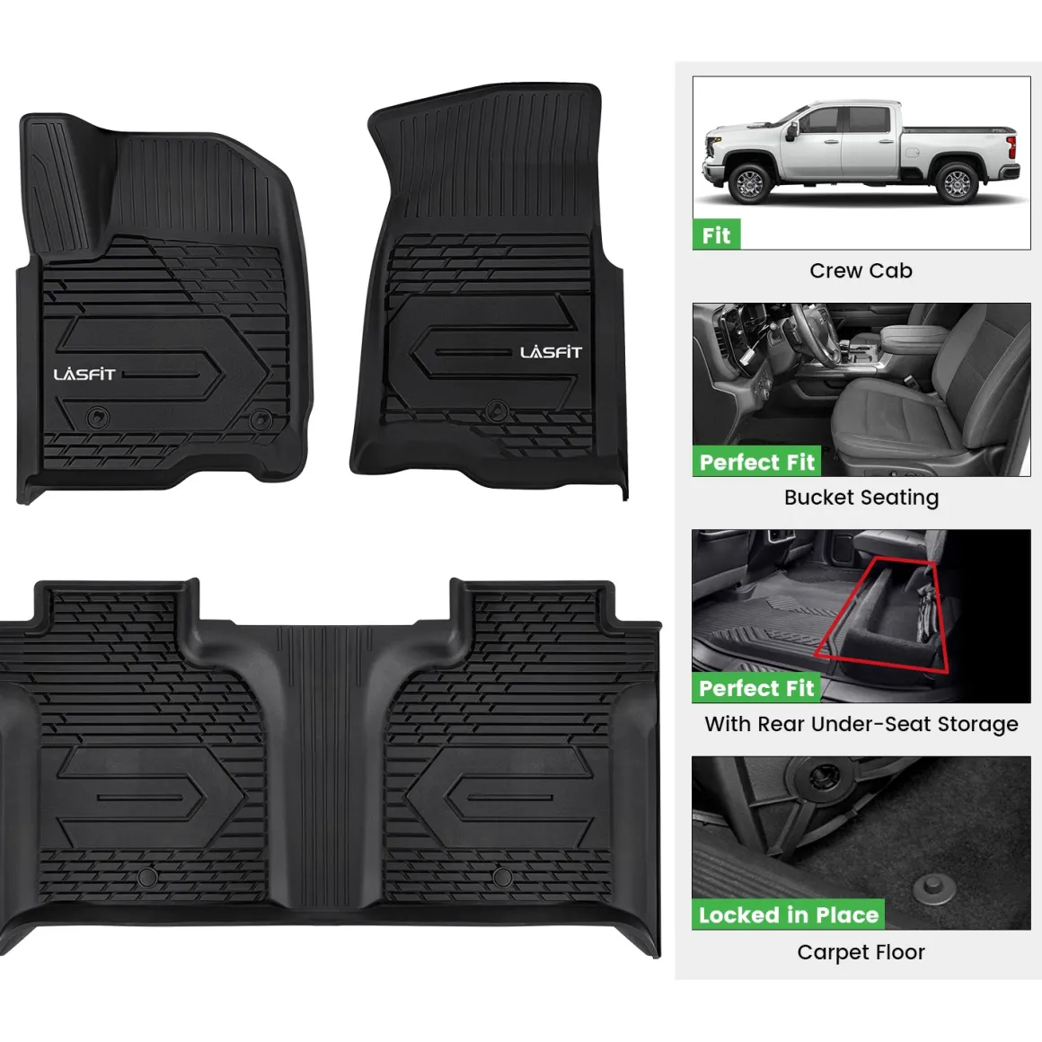Fit for 2020-2026 GMC Sierra or Sierra Denali 2500HD 3500HD Floor Mats, Fit Carpet Floor Only