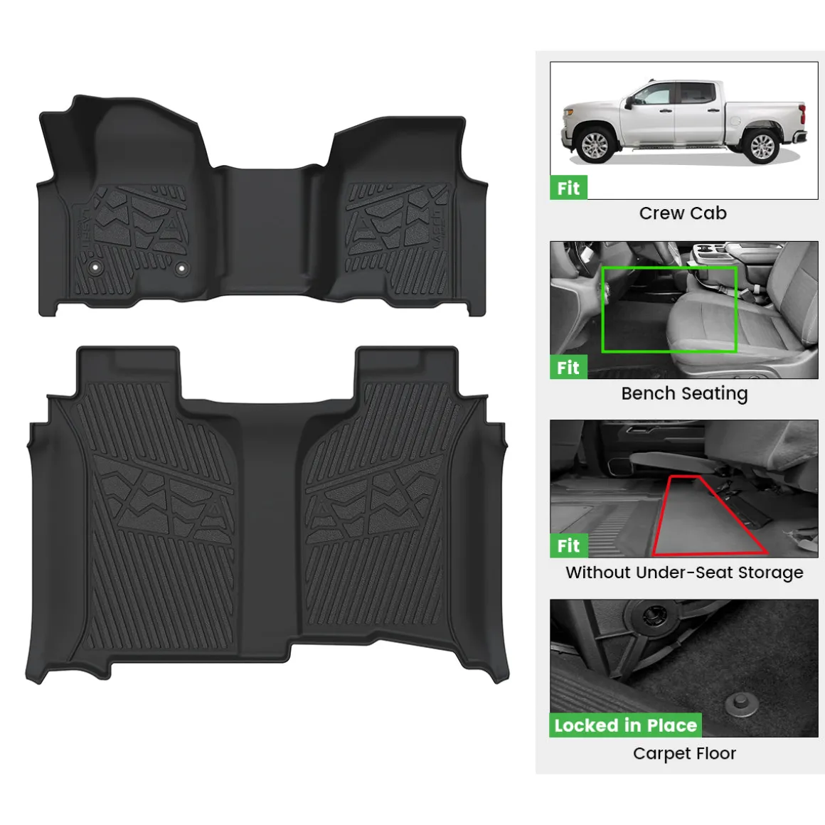 Fit for 2020-2026 GMC Sierra or Sierra Denali 2500HD 3500HD Floor Mats, Fit Carpet Floor Only