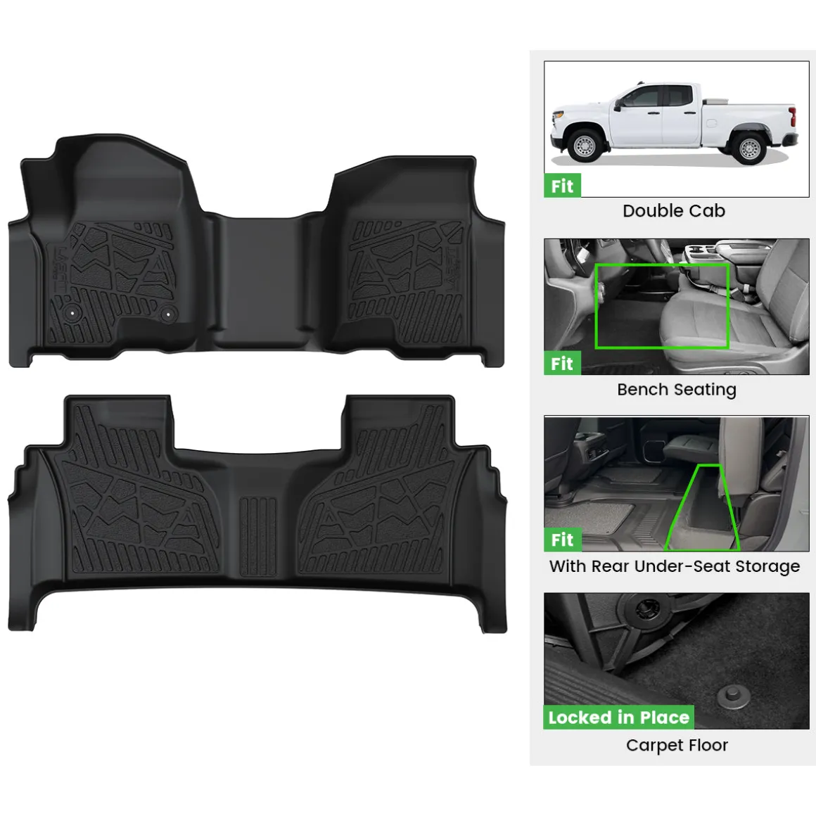Fit for 2020-2026 GMC Sierra or Sierra Denali 2500HD 3500HD Floor Mats, Fit Carpet Floor Only
