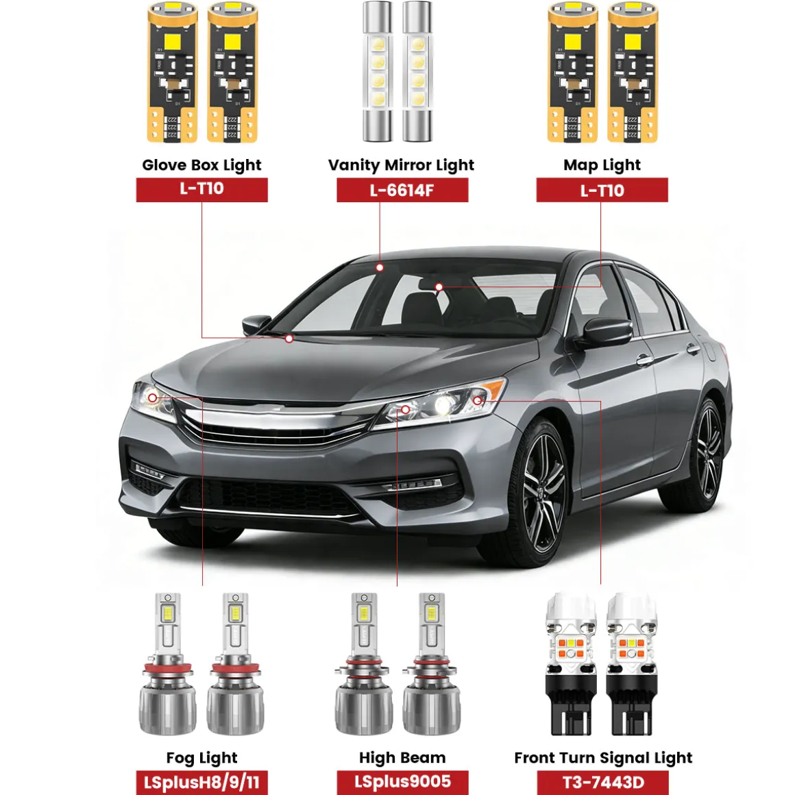 Fit for 2016-2017 Honda Accord The Brightest LED Bulbs Upgrade