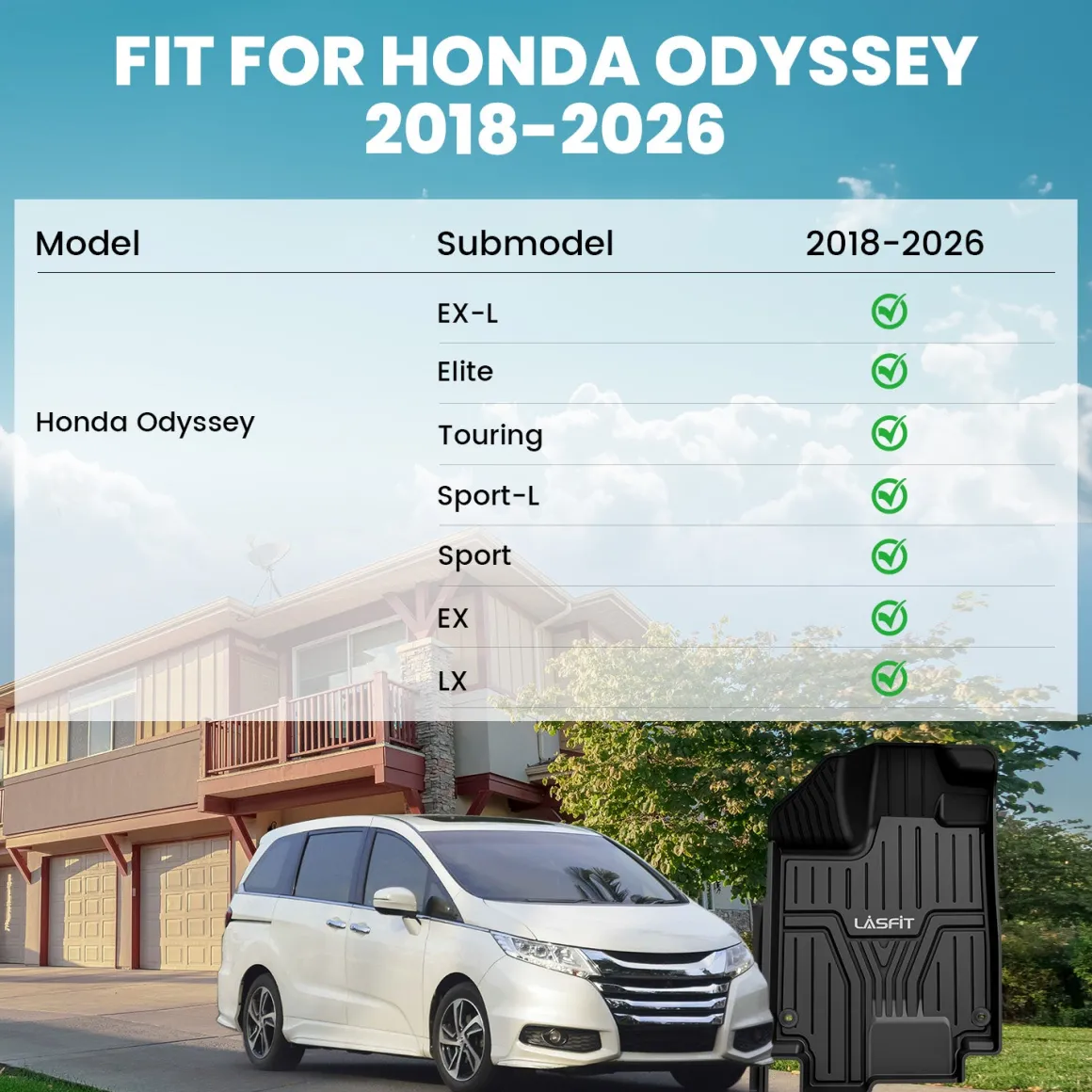 Fit for 2018-2026 Honda Odyssey TPE Custom Floor Mats or Rear Cargo Mat