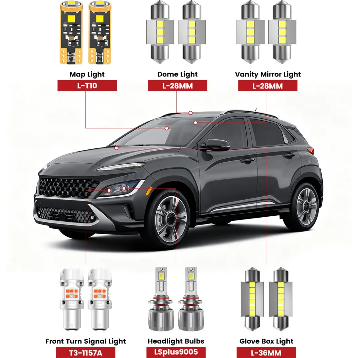 Fit for 2022-2023 Hyundai Kona The Brightest LED Bulbs Upgrade | Tested and Verified