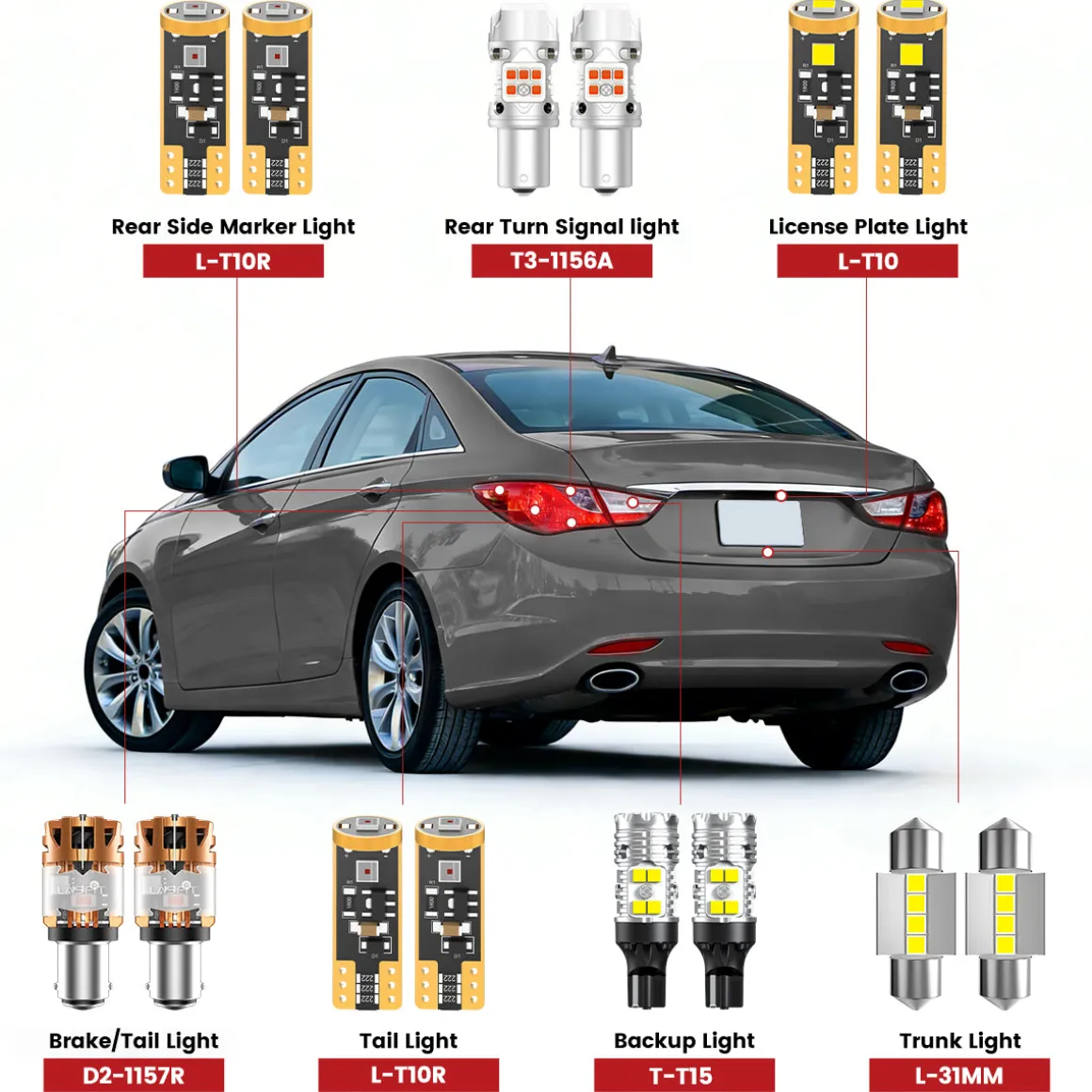 Fit for 2011-2014 Hyundai Sonata The Brightest LED Bulbs Upgrade