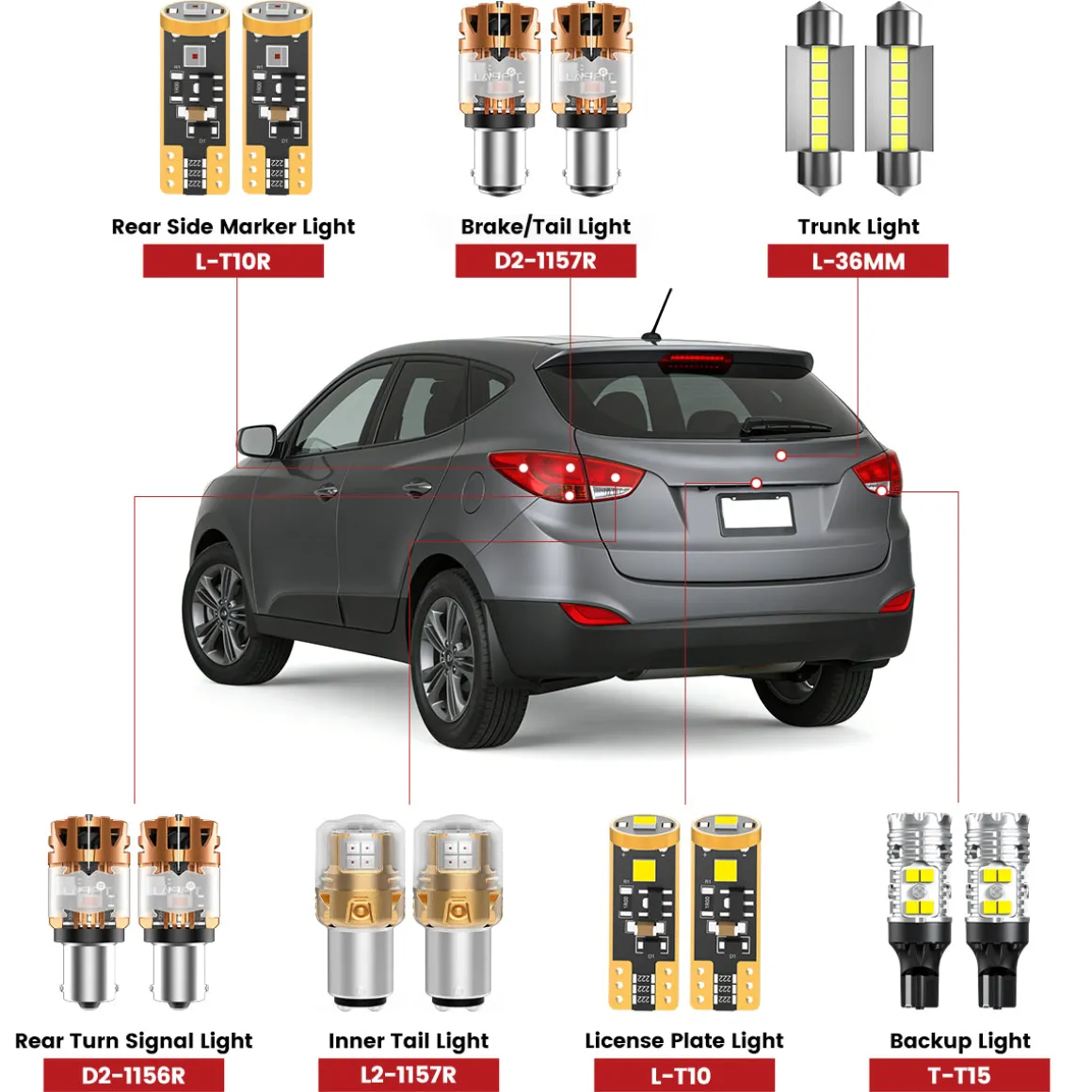 Fit for 2010-2013 Hyundai Tucson The Brightest LED Bulbs Upgrade