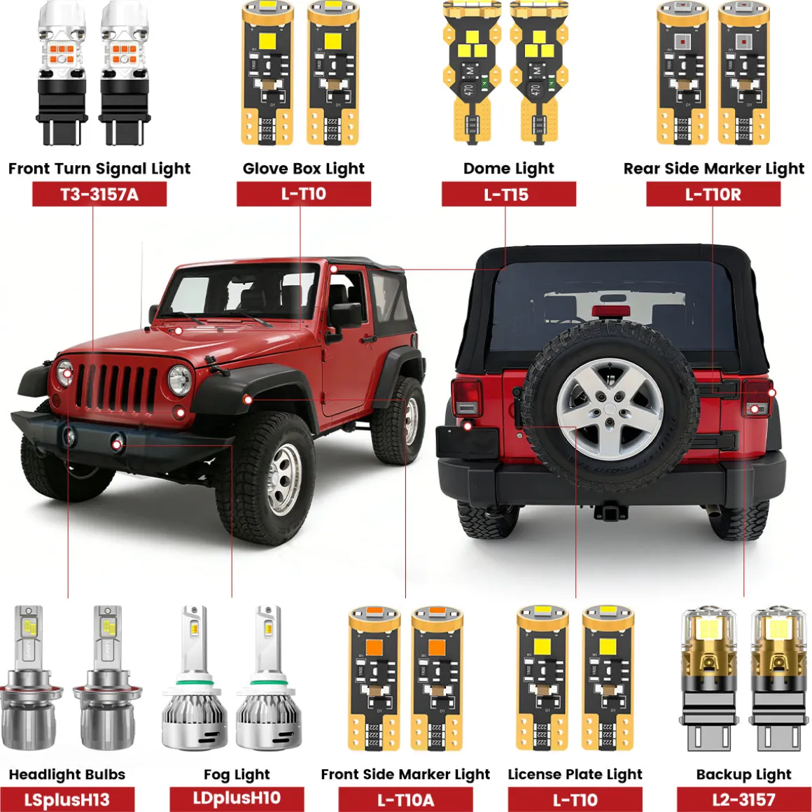 Fit for 2007-2009 Jeep Wrangler The Brightest LED Bulbs Upgrade