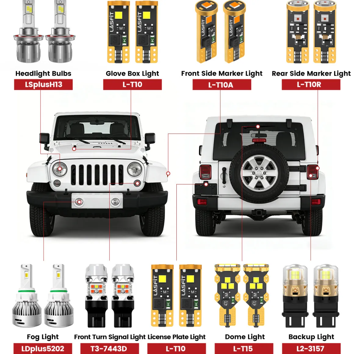 Fit for 2010-2017 Jeep Wrangler The Brightest LED Bulbs Upgrade