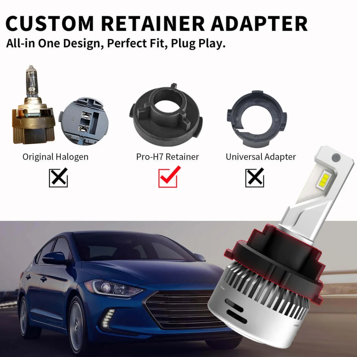 Fit for Kia Hyundai H7 LED Bulb Custom Retainer Adapter | Pro-HK7, 2 Bulbs