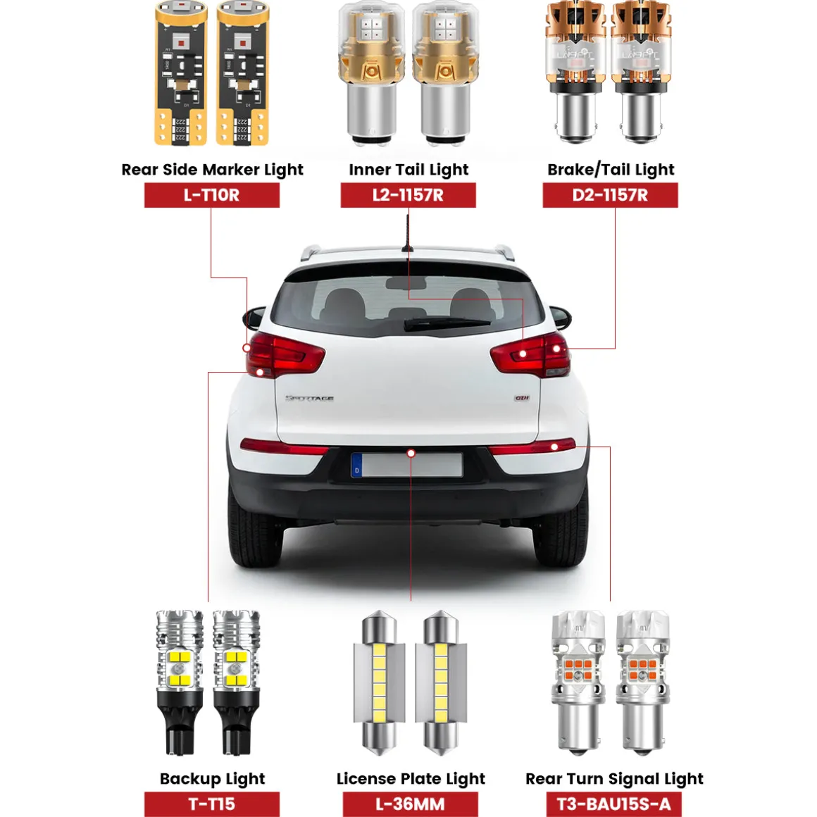 Fit for 2014-2016 Kia Sportage The Brightest LED Bulbs Upgrade