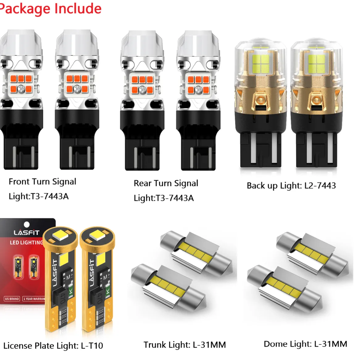 Fit for 2016-2020 Mazda MX-5 Miata LED Turn Signal Backup License Plate Light Bulbs