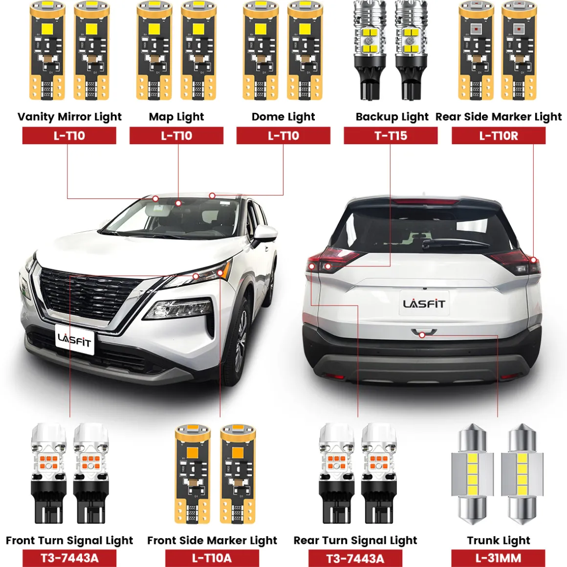 Fit for 2021-2025 Nissan Rogue 7443 921 LED Exterior Interior Lights