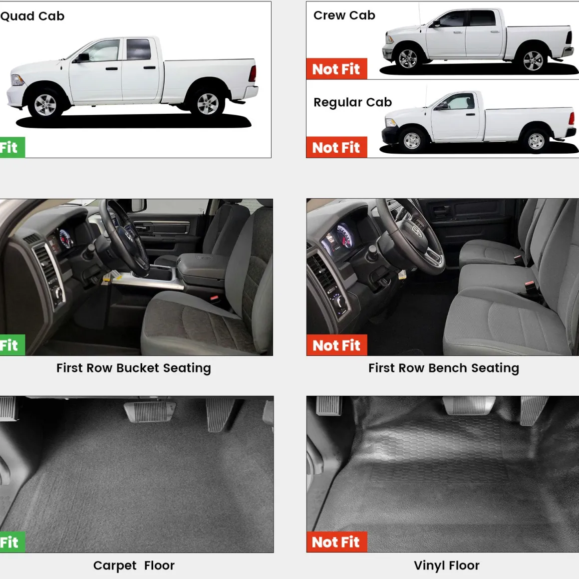 Fit for 2013-2018 Ram 1500 All-Weather 1st & 2nd row Floor Mats, Fit Carpet Floor Only