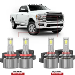 Fit for 2019-2024 Ram 2500 3500 Custom Made LED H11 9005 Headlight Bulbs with Dust Cover | Pro-DC Series