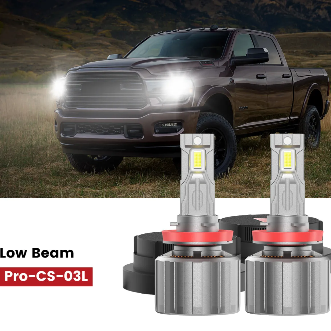 Fit for 2019-2024 Ram 2500 3500 Custom Made LED H11 9005 Headlight Bulbs with Dust Cover | Pro-DC Series
