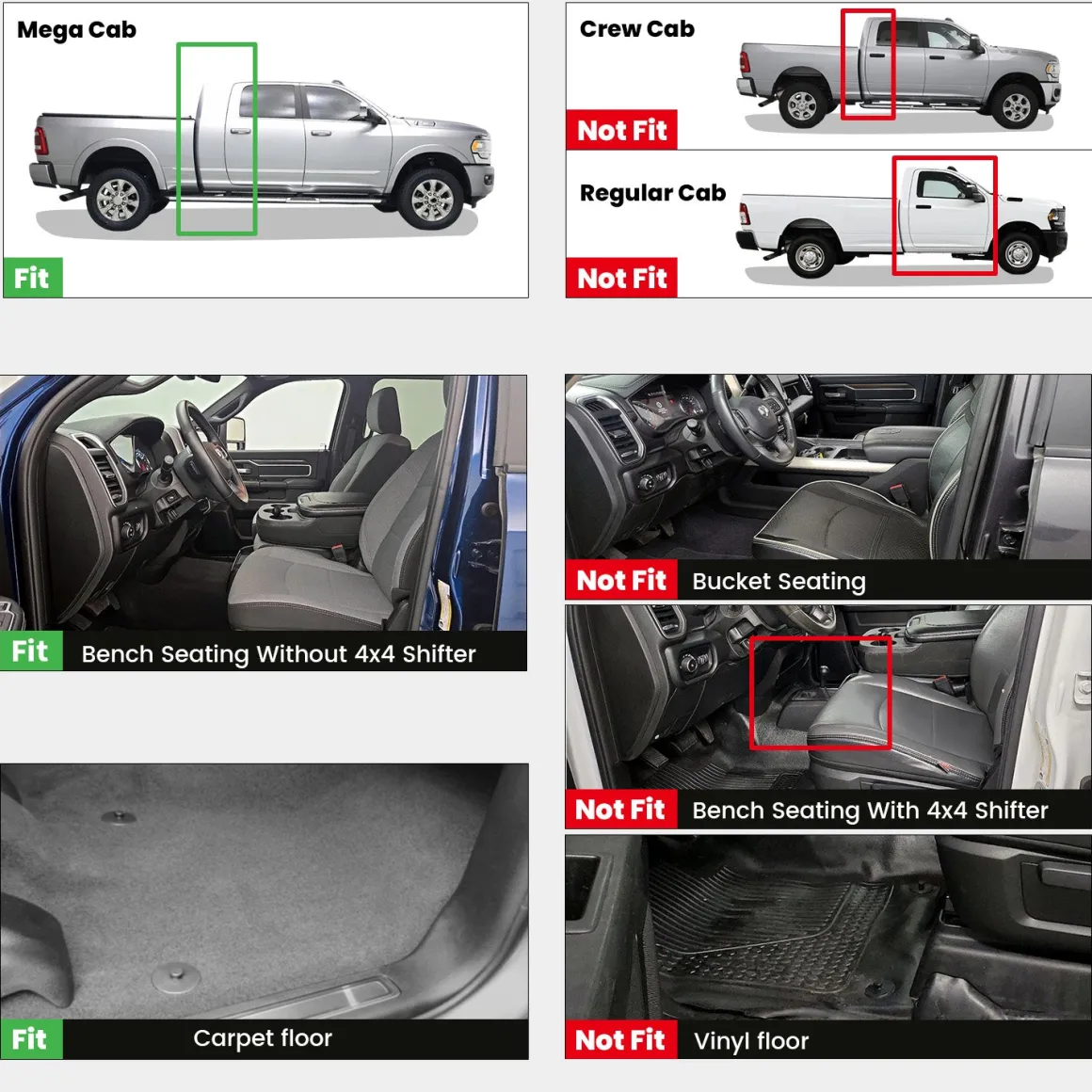 Fit for 2019-2026 Ram 2500 3500 Floor Mats, Fit Without Power Take-Off (PTO) KIT & Carpet Floor Only
