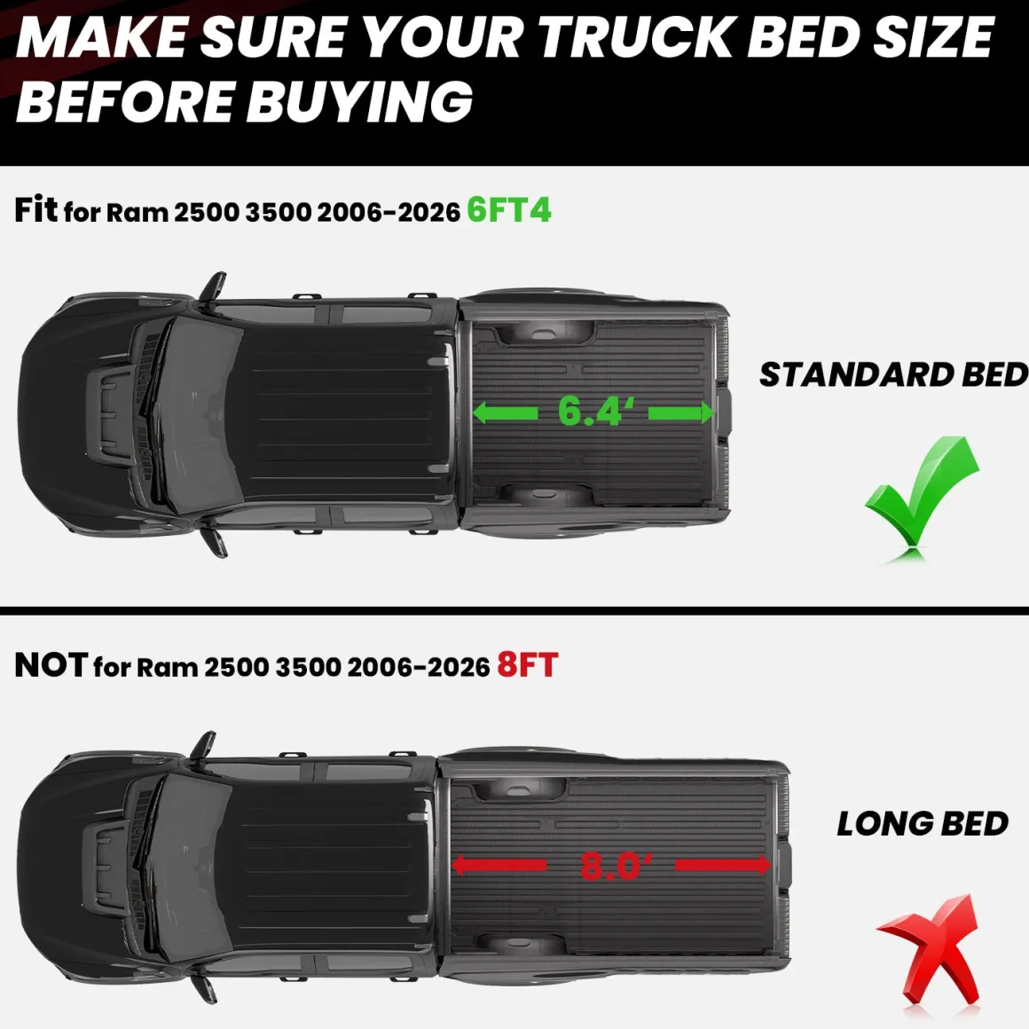 Fit for 2006-2026 Ram 2500 3500 Heavy Duty Bed Mat or Tailgate Mat, Don't fit with Optional Rambox & Drop-in liners
