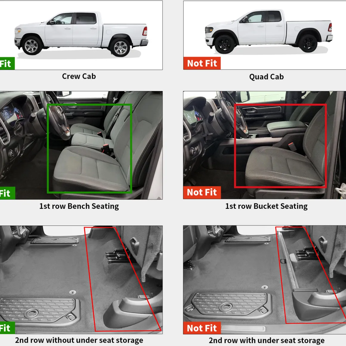 Fit for 2019-2024 Ram 1500 1st & 2nd Floor Mats, Only Fit Carpet Floor, Don't Fit Classic Model