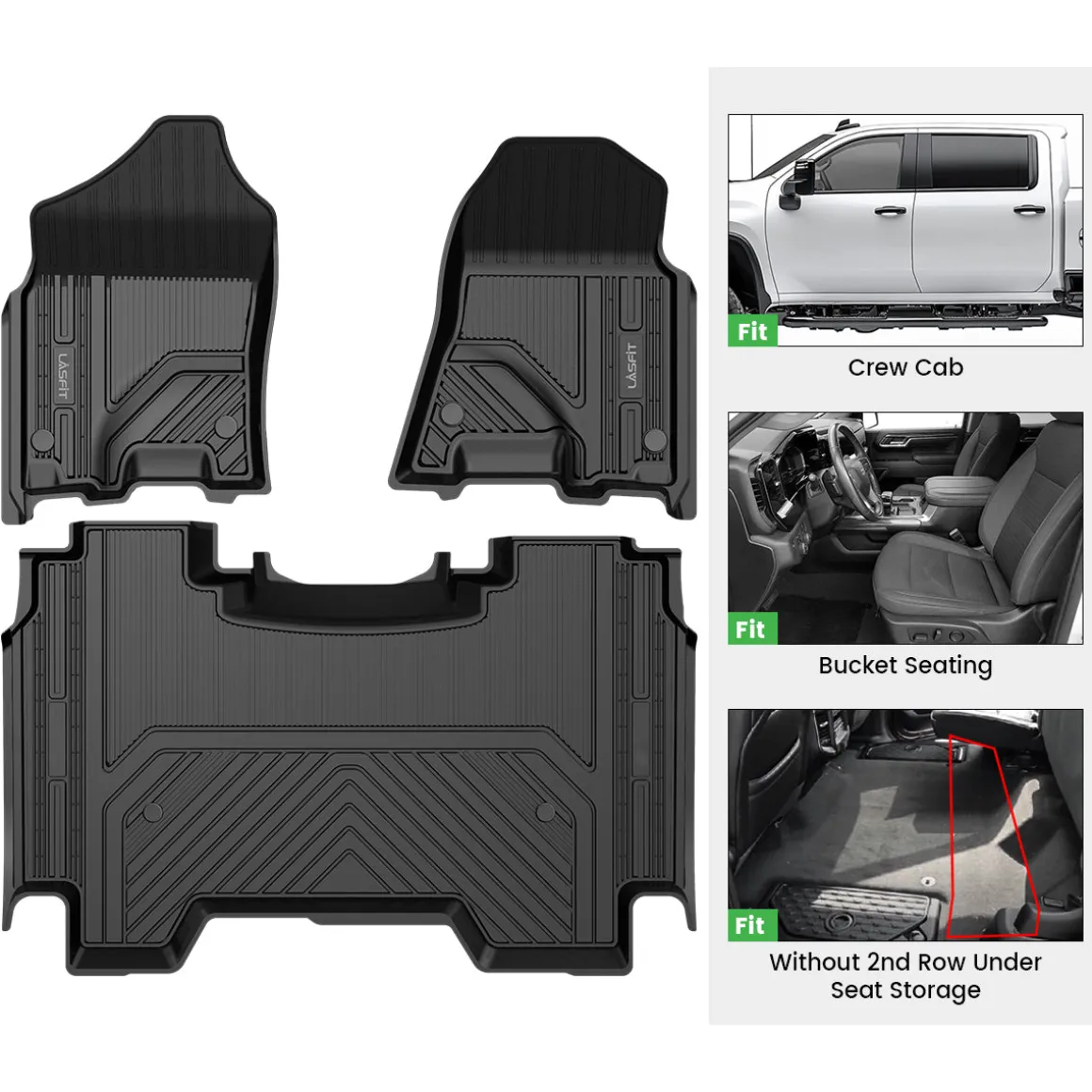 Fit for 2019-2024 Ram 1500 1st & 2nd Floor Mats, Only Fit Carpet Floor, Don't Fit Classic Model