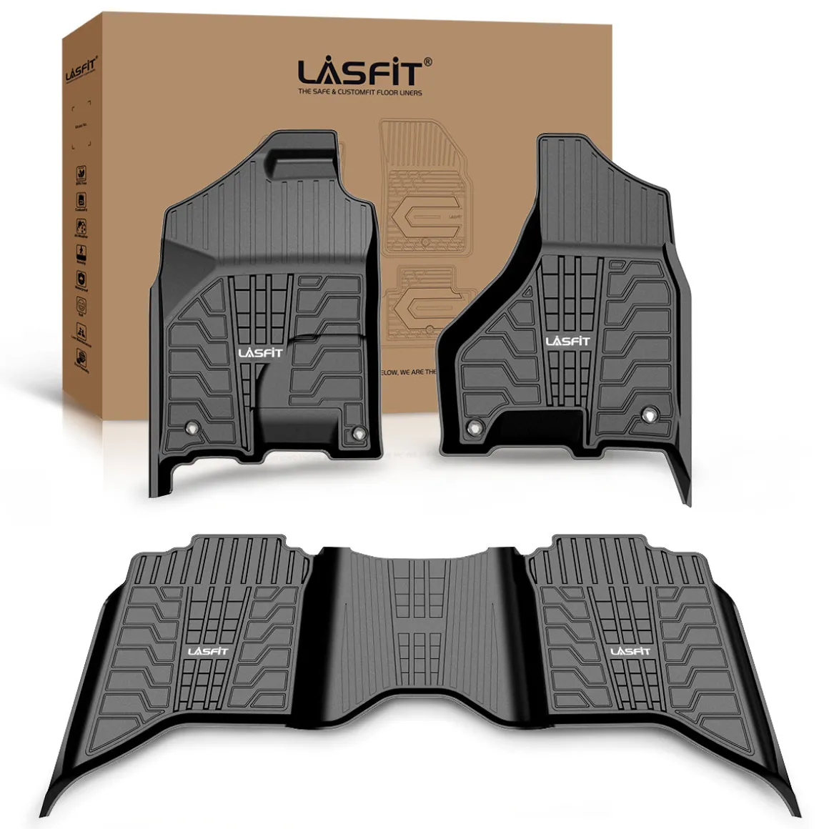 Fit for 2013-2018 Ram 2500 3500 1st & 2nd Row Floor Mats, Fit Crew Cab, Fit Carpet Floor Only