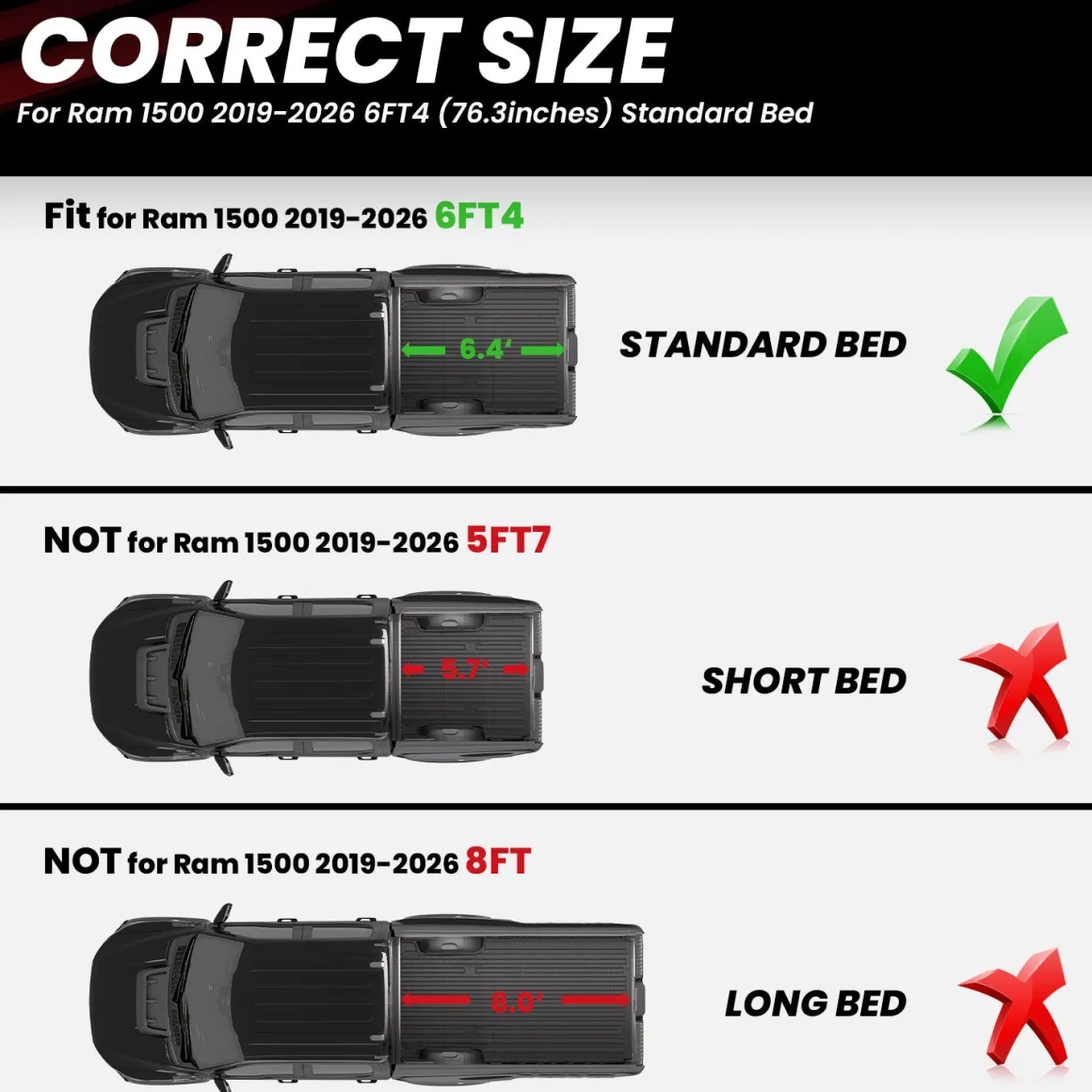 Fit for 2019-2026 Ram 1500 Truck Bed Mat, Not Fit Drop-in liners