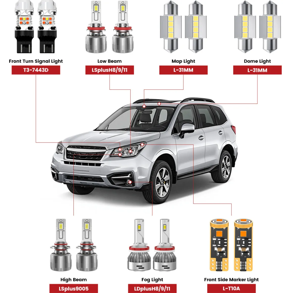 Fit for 2017-2018 Subaru Forester The Brightest LED Bulbs Upgrade