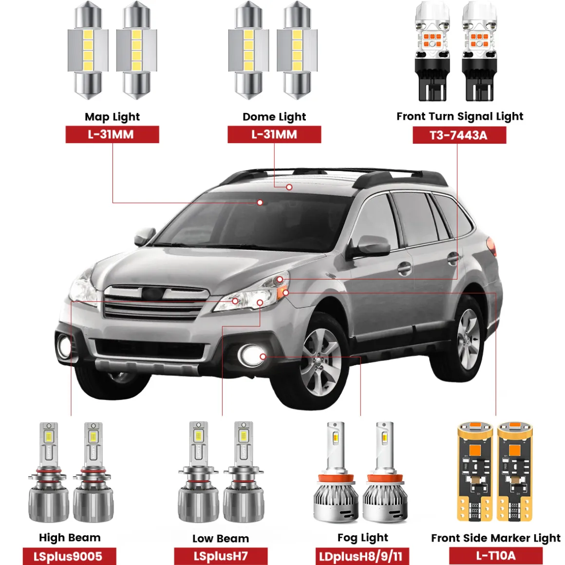 Fit for 2010-2014 Subaru Outback The Brightest LED Bulbs Upgrade