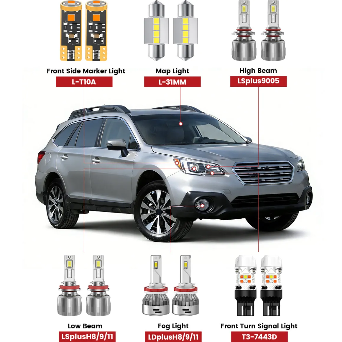 Fit for 2018-2019 Subaru Outback The Brightest LED Bulbs Upgrade