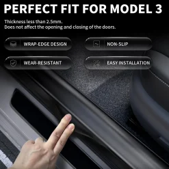 Fit For 2017-2023 Tesla Model 3 Door Sill Protector Matte TPE Front and Rear Door Entry Guard Decoration Scuff Plate Accessories