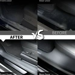 Fit For 2020-2023 Tesla Model Y Door Sill Protector Matte TPE & ABS Front and Rear Door Entry Guard Decoration Scuff Plate Accessories, Don't fit 7 Seats