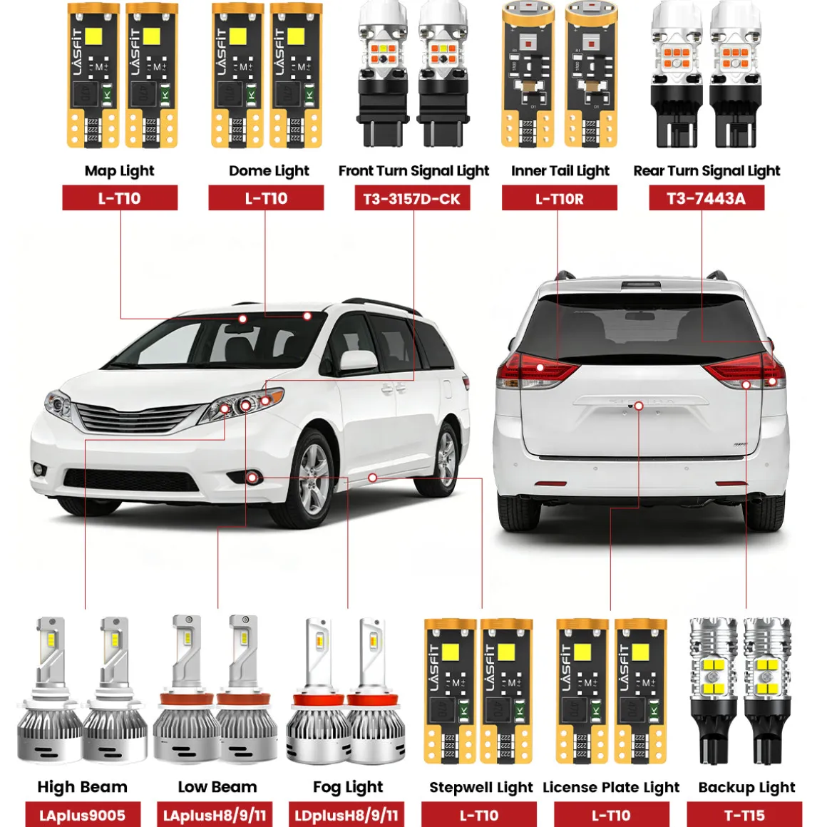Fit for 2011-2014 Toyota Sienna LED Bulbs H11 9005 Exterior Interior Bulb Plug n Play