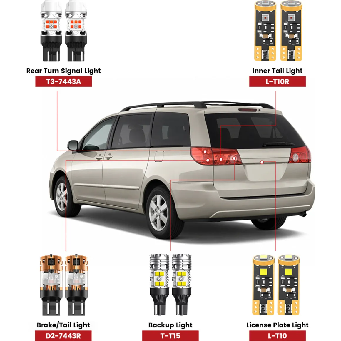 Fit for 2004-2010 Toyota Sienna The Brightest LED Bulbs Upgrade