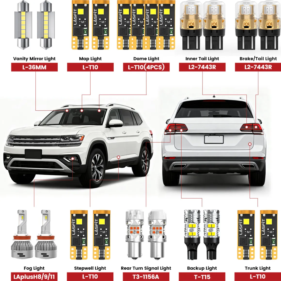 Fit for 2018-2020 Volkswagen Atlas LED Bulbs Upgrade | Tested and Verified