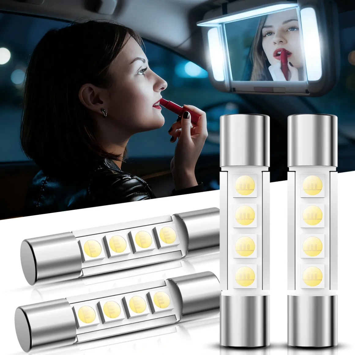 6614F 6614 LED Vanity Mirror Sun Visor Light Bulb, 4 Bulbs