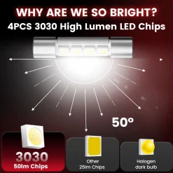 6614F 6614 LED Vanity Mirror Sun Visor Light Bulb, 4 Bulbs